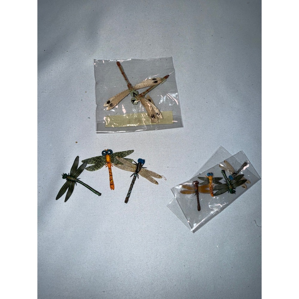Vintage Miniature Dragonfly Figurines Set Hand Painted‎ Plastic Insect Decor Lot